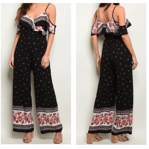 The Ivory Elephant Pants - Cold shoulder floral jumpsuit